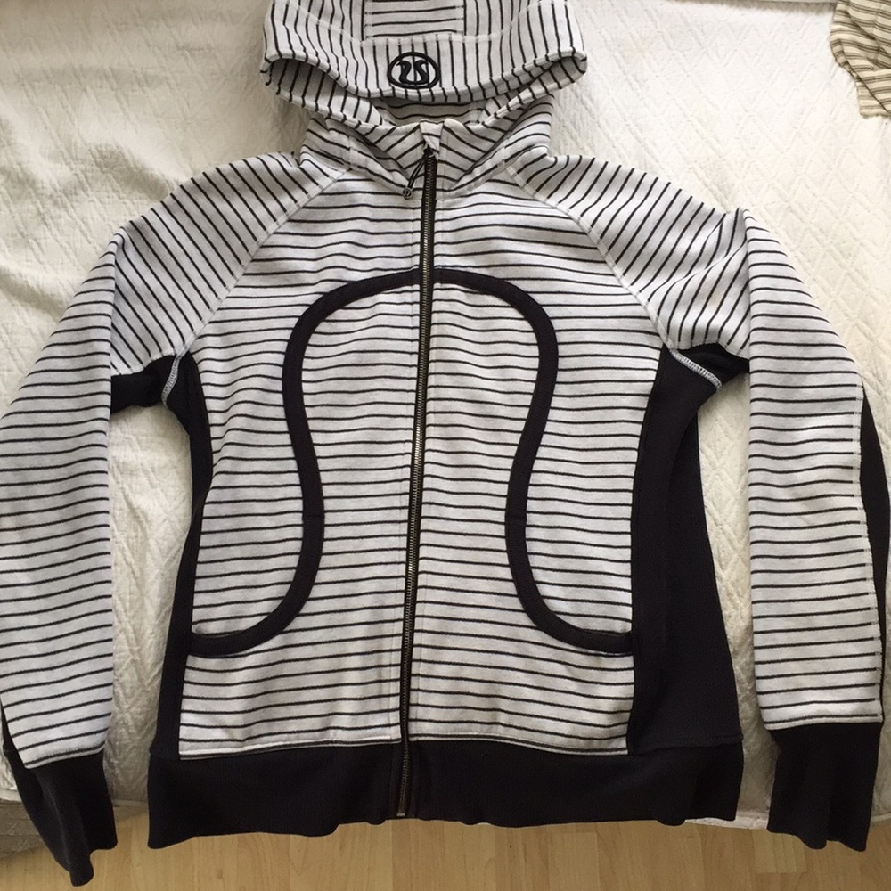 lululemon scuba hoodie, blk/gry stripe, sz 10